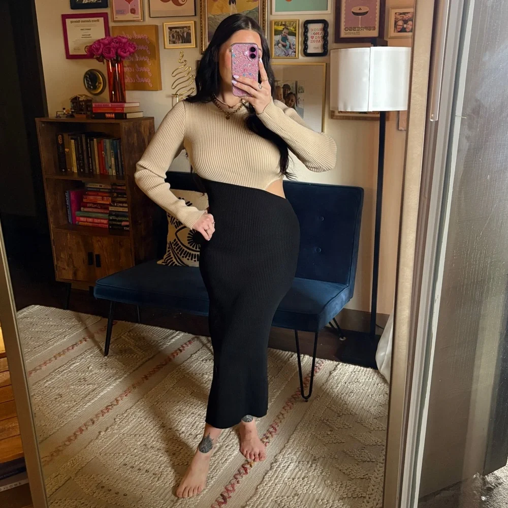 Lulus Cutout Color Block Midi Sweater Dress - Picture 2 of 11